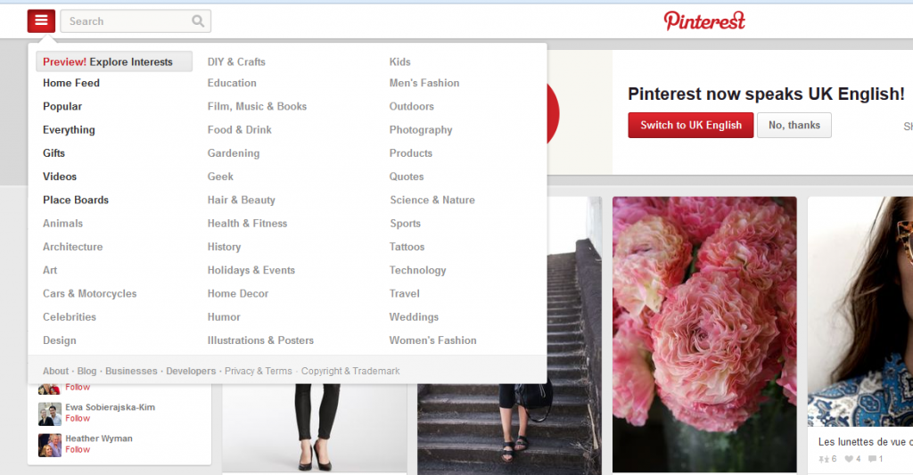 Pinterest interests